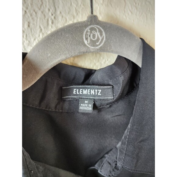 Elementz Womens M Black Roll Tab Sleeve Button Up Collared Shirt Blouse Utility - Picture 5 of 5